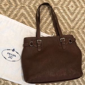 Authentic pebbled leather Prada tote bag